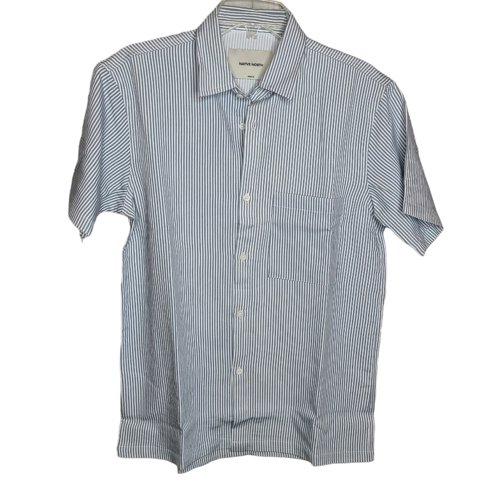 Native North Blue White Striped Bureau Shirt Button Up Shirt Men's Medium